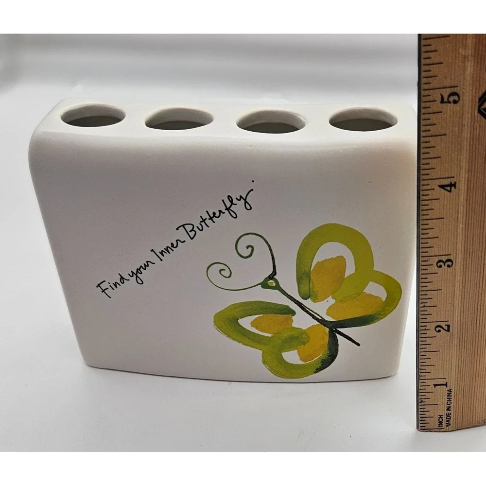 Creative Bath Products‎ Flutterby Toothbrush Holder White Yellow Butterfly